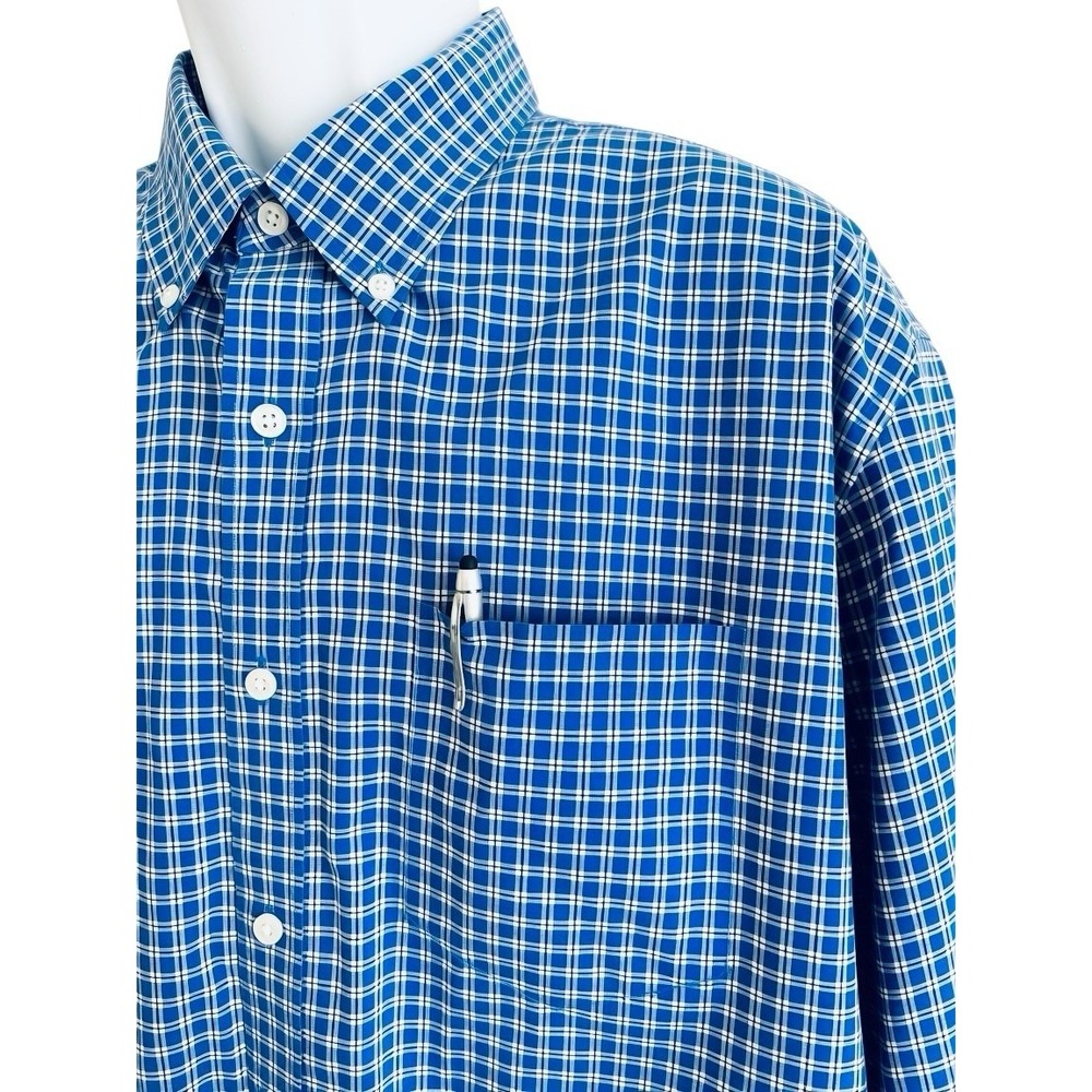 LL BEAN Men Shirt XL TALL Check Teal Wrinkle Free Preppy Button Down